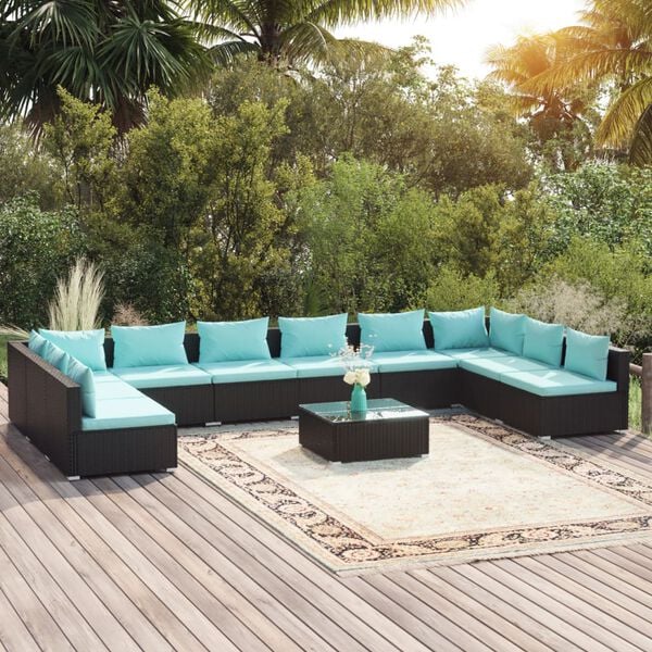 vidaXL Garden Lounge Set Black and Water Blue