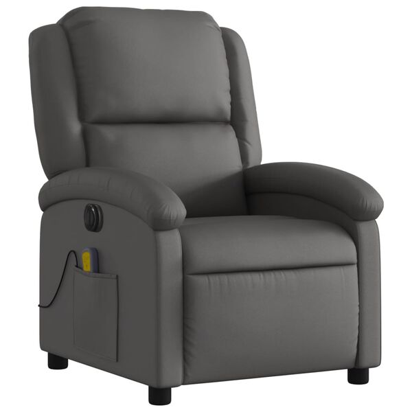 vidaXL Electric Massage Recliner Chair Gray Real Leather
