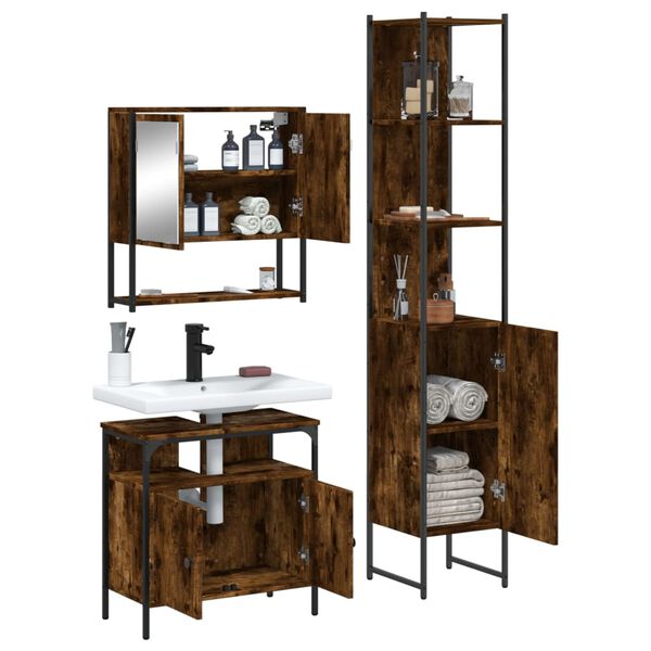 vidaXL Bathroom Furniture Set Smoked Oak Engineered Wood Medium
