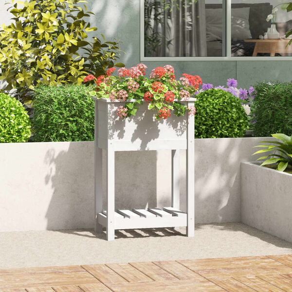 vidaXL Planter White Solid pine wood Medium Planter Rectangular