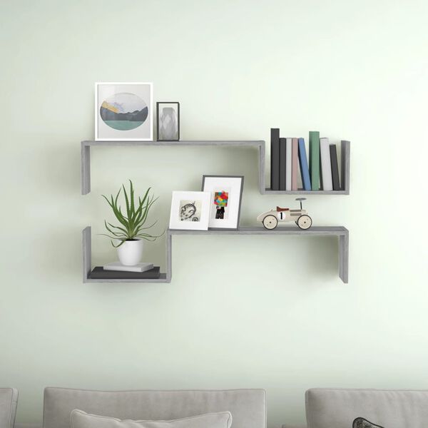 vidaXL Wall Shelf Set of 2 Grey Sonoma Engineered Wood Standard