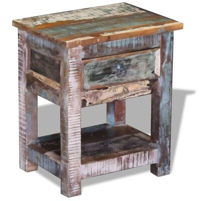 vidaXL Side Table with 1 Drawer Solid Reclaimed Wood 17"x13"x20"