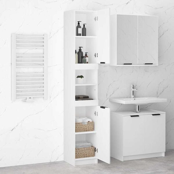 vidaXL Bathroom Cabinet White Engineered Wood Tall Bathroom Cabinet