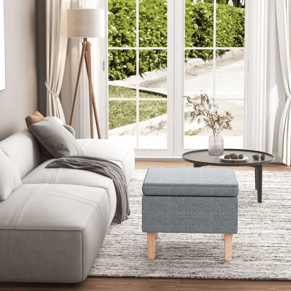 vidaXL Stool Light grey Polyester fabric with rubber wood legs Compact