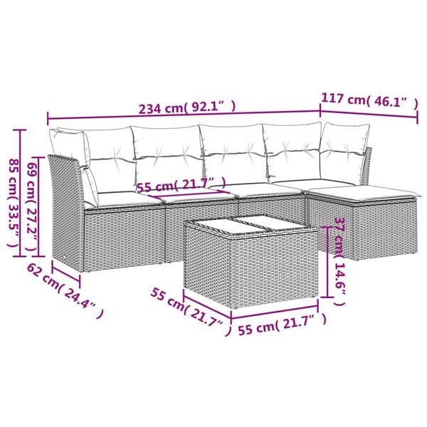 vidaXL Garden Sofa Set Black