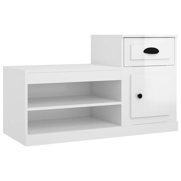 vidaXL Shoe Cabinet High gloss white Engineered Wood Medium Shoe Cabinet