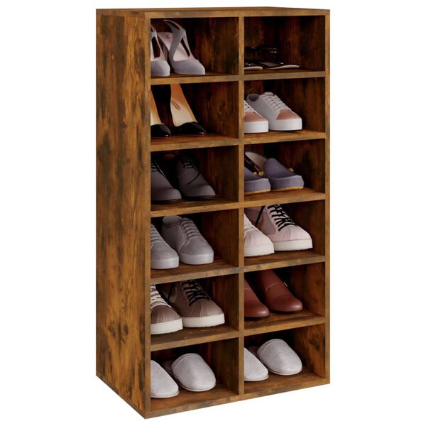 vidaXL Shoe Rack Smoked Oak 21.3"x13.4"x39.6" Engineered Wood