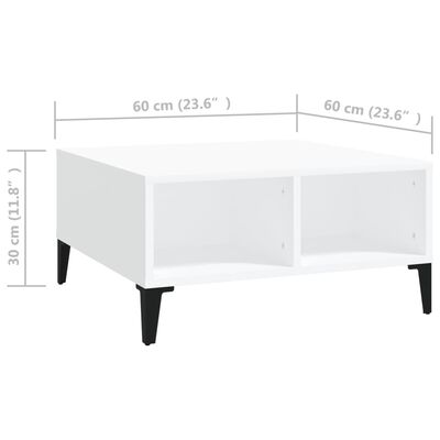 vidaXL Coffee Table White 23.6"x23.6"x11.8" Engineered Wood