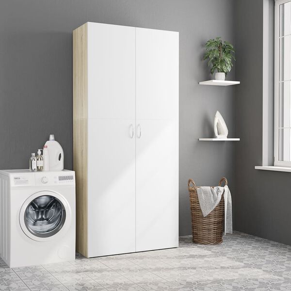 vidaXL Storage Cabinet White and Sonoma Oak Engineered wood