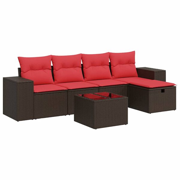vidaXL 6 Piece Patio Sofa Set with Cushions Brown Poly Rattan