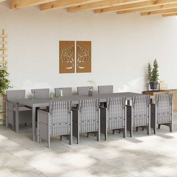 vidaXL Garden Dining Set with Cushion 11 pcs Light gray Poly rattan