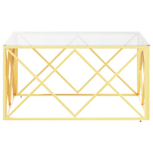 vidaXL Coffee Table Gold, Clear Stainless Steel, Tempered Glass Medium