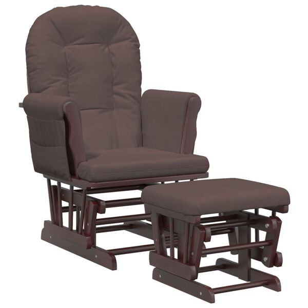 vidaXL Glider Chair With Stool Brown Solid Rubber Wood Standard
