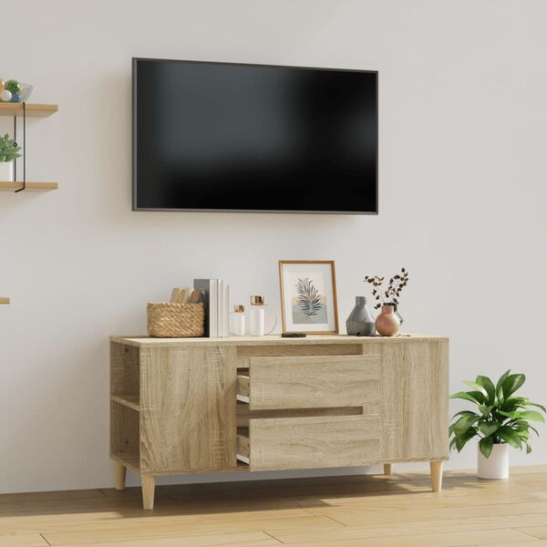 vidaXL TV Cabinet Sonoma oak Engineered wood, solid eucalyptus wood Medium