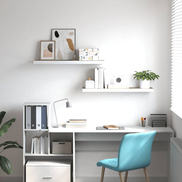 vidaXL Wall Shelf Set of 2 Oak and White Honeycomb MDF, Metal Medium