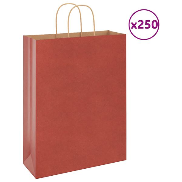 vidaXL Paper Bags 250 pcs with Handles Red 12.6x4.7x16.5"