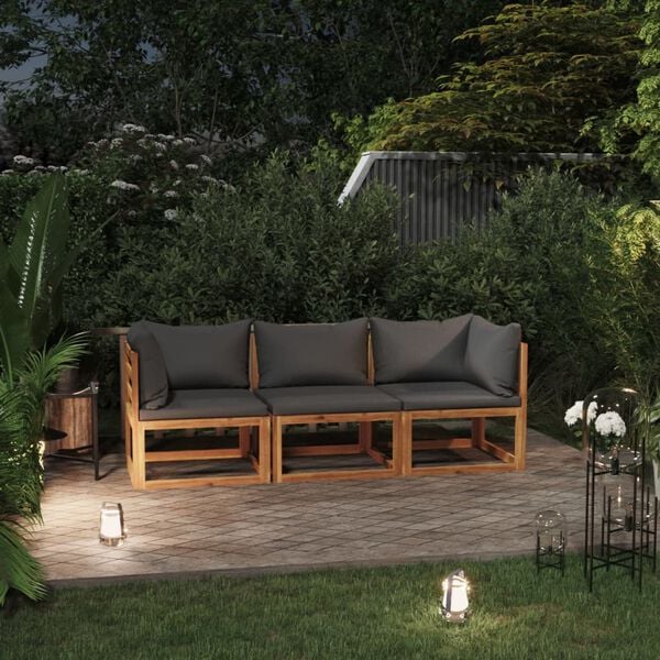 vidaXL Garden Sofa Dark Grey, Natural Solid Acacia Wood, Polyester