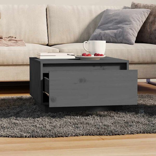 vidaXL Coffee Table Gray Solid pine wood Medium Coffee Table