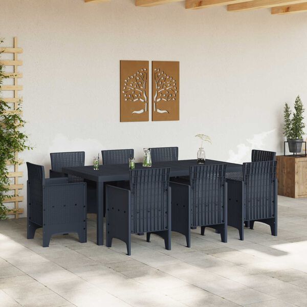 vidaXL Garden Dining Set 9 pcs Anthracite Polt rattan