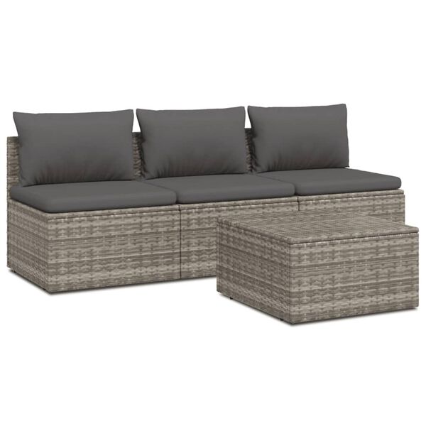 vidaXL Garden Lounge Set Gray PE Rattan, Powder-Coated Steel, Polyester, PVC