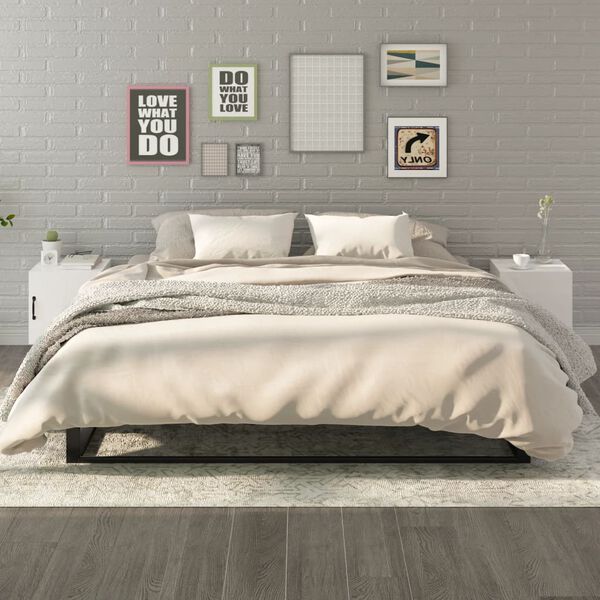 vidaXL Bedside Cabinet Set of 2 High gloss white Engineered wood, metal