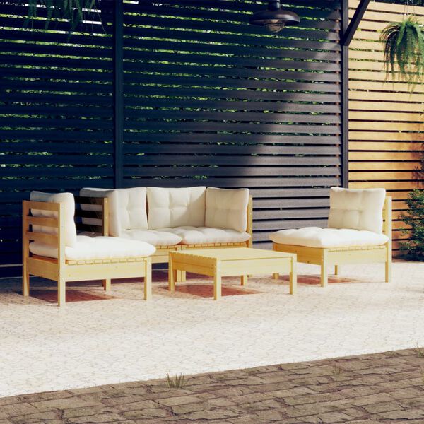 vidaXL Garden Lounge Set Cream Solid Pine Wood, Fabric (100% Polyester)