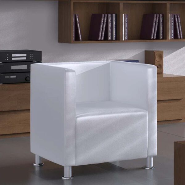 vidaXL Armchair White Faux leather, solid wood, plywood Compact
