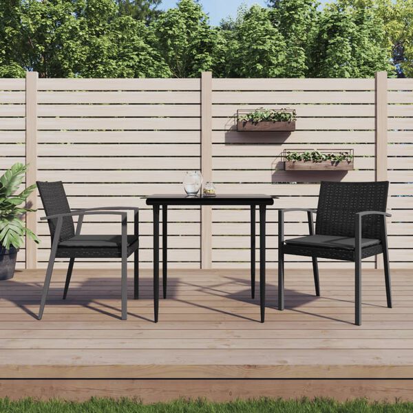 vidaXL Garden Chair Set of 2 Black PE rattan, steel, polyester Standard