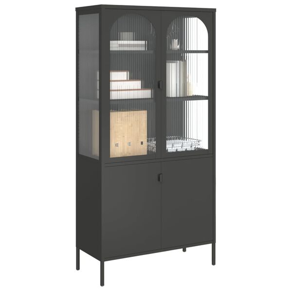 vidaXL Highboard Black Powder-coated steel, fluted glass Large Highboard