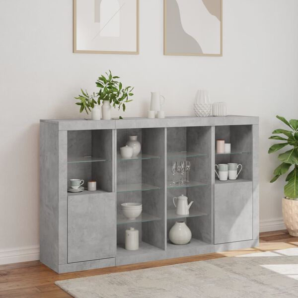 vidaXL Sideboard Set of 3 Concrete grey Engineered wood, Glass Large
