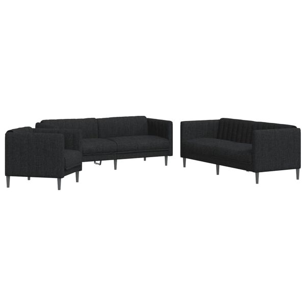 vidaXL Sofa Set Black Polyester, Plywood, Solid Wood Durable Sofa Set