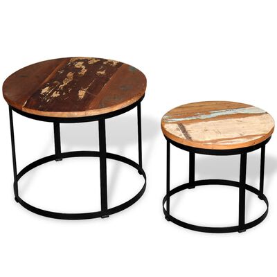 vidaXL Two Piece Coffee Table Set Solid Reclaimed Wood Round 15.7"/19.7"