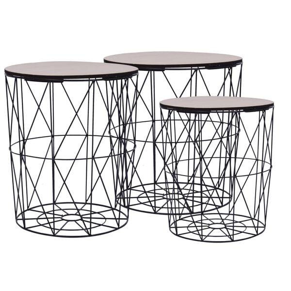 vidaXL Coffee Table Set of 3 Black Metal Medium Stackable