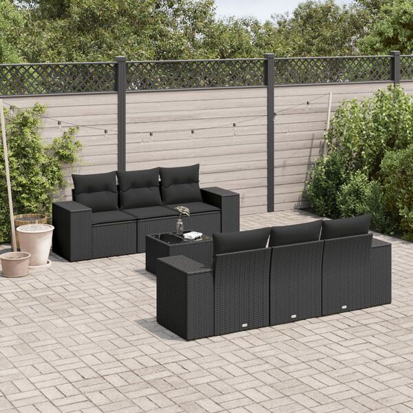 vidaXL Garden Sofa Set Black PE rattan Large Adjustable Feet
