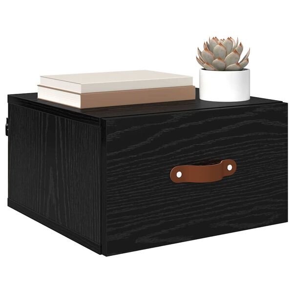 vidaXL Wall-mounted Bedside Cabinet Black Oak 13.78 x 13.78 x 7.87 in