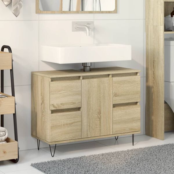vidaXL Bathroom Cabinet Sonoma Oak Engineered wood, iron