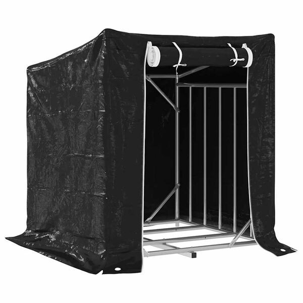 vidaxL Firewood Rack with Rain Cover 39.6"x39.6"x43.5" Galvanized Steel