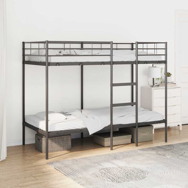 vidaXL Bunk Bed Black Steel, Mesh Fabric 39.4 x 74.8 in mattress size