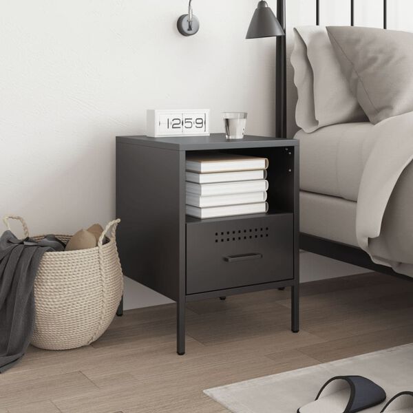 vidaXL Bedside Cabinet Black Cold-rolled Steel Small Adjustable Feet