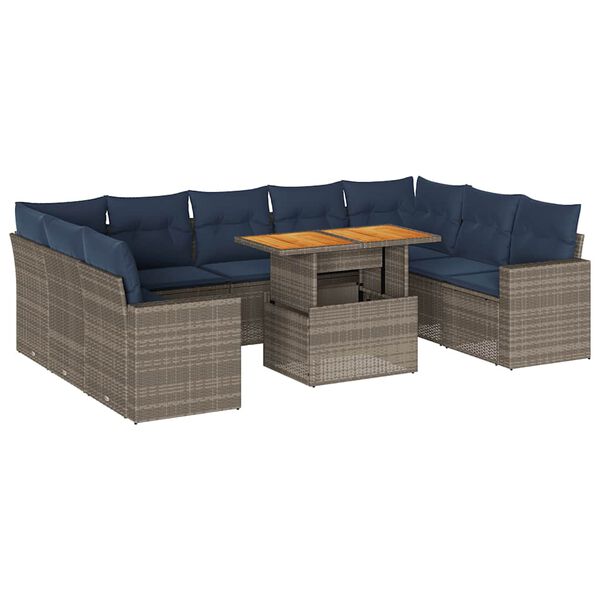 vidaXL 10 Piece Patio Sofa Set with Cushions Gray Poly Rattan