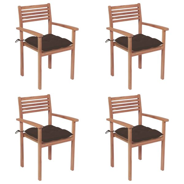 vidaXL Patio Chair Set of 4 Taupe Teak wood Medium Stackable