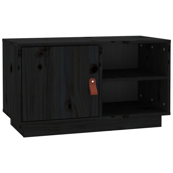 vidaXL TV Cabinet Black Solid Pine Wood Medium TV Cabinet Rectangular