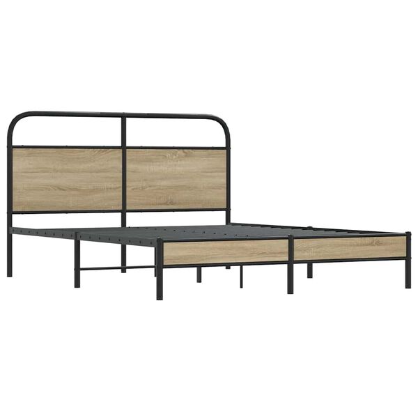 vidaXL Bed Frame Smoked oak Steel Queen Bed Frame Rectangular