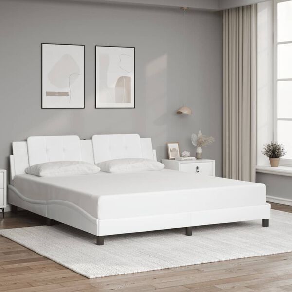 vidaXL Bed Frame White Faux leather, metal, solid pine wood, plywood