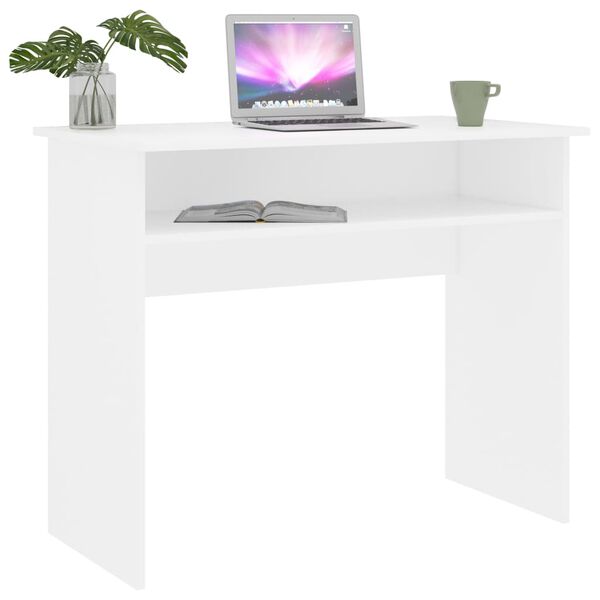 vidaXL Desk White Engineered Wood Small Desk Rectangular Modern