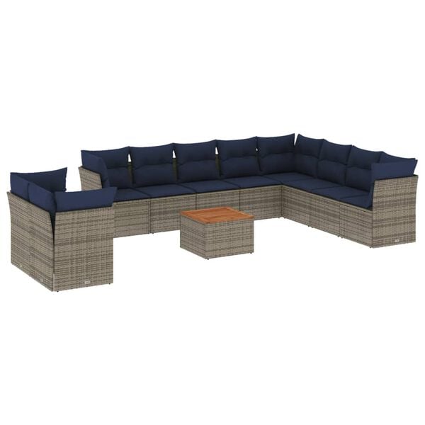 vidaXL 11 Piece Patio Sofa Set with Cushions Gray Poly Rattan