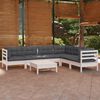 vidaXL Garden Lounge Set White Solid Pinewood, Fabric (100% Polyester)