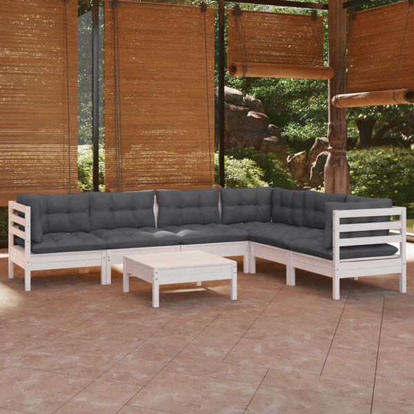vidaXL Garden Lounge Set White Solid Pinewood, Fabric (100% Polyester)