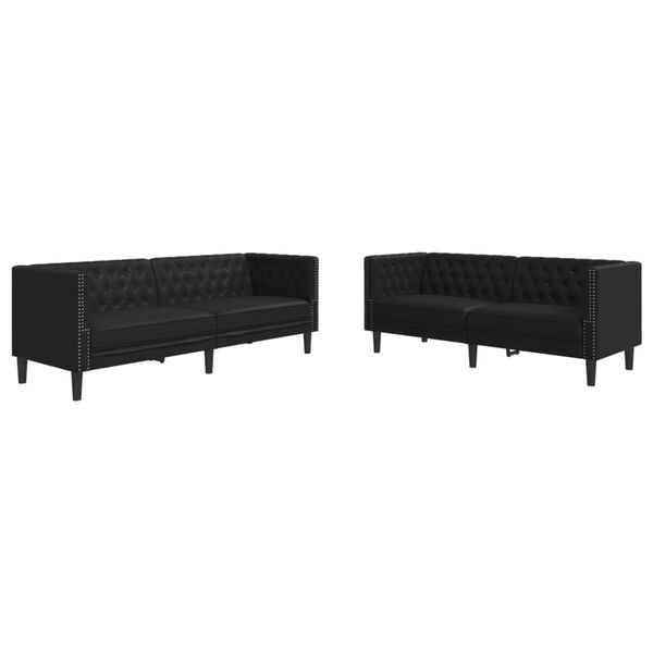 vidaXL 2 Piece Chesterfield Sofa Set Black Faux Leather