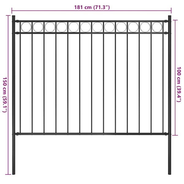 vidaXL Garden Fence Steel 5.9 ft x 3.3 ft Black